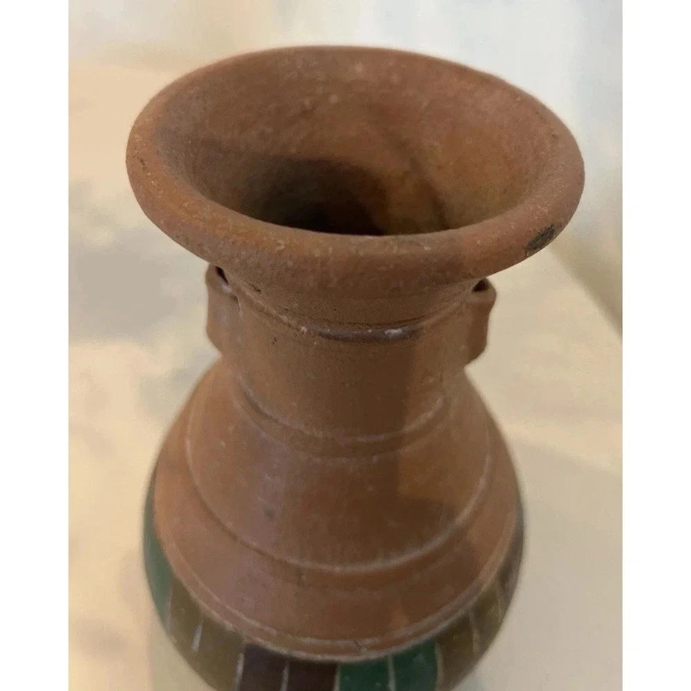 Vintage Ceramic Pottery Art Handmade Vase Colorful Teal Green, Purple, Brown
